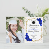 Invitation Graduation Party avec photo - Gold Royal Blue (Debout devant)