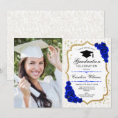 Invitation Graduation Party avec photo - Gold Royal Blue (Devant / Derrière)