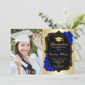 Invitation Graduation Party avec photo - Gold Royal Blue (Debout devant)