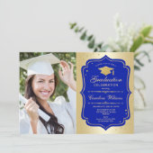 Invitation Graduation Party avec photo - Gold Royal Blue (Debout devant)
