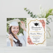 Invitation Graduation Party avec photo - Gold White Blush (Debout devant)