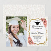 Invitation Graduation Party avec photo - Gold White Blush (Devant / Derrière)