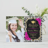 Invitation Graduation Party avec photo - Hot Rose Gold Noir (Debout devant)