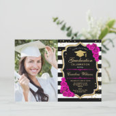 Invitation Graduation Party avec photo - Hot Rose Gold Noir (Debout devant)