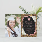 Invitation Graduation Party avec photo - Leopard Rose Gold (Debout devant)