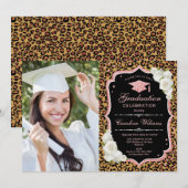Invitation Graduation Party avec photo - Leopard Rose Gold (Devant / Derrière)
