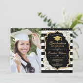 Invitation Graduation Party avec photo - Noir Or Blanc (Debout devant)