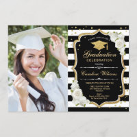 Graduation Party avec photo - Noir Or Blanc
