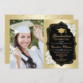 Invitation Graduation Party avec photo - Noir Or Blanc (Devant / Derrière)