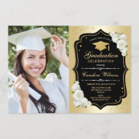 Graduation Party avec photo - Noir Or Blanc