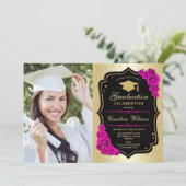 Invitation Graduation Party avec photo - Noir Or Hot Rose (Debout devant)