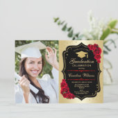 Invitation Graduation Party avec photo - Noir Or Rouge (Debout devant)