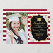 Invitation Graduation Party avec photo - Noir Or Rouge (Devant / Derrière)
