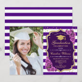 Invitation Graduation Party avec photo - Purple Gold (Devant / Derrière)