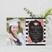 Invitation Graduation Party avec photo - Rose Gold Black (Debout devant)