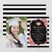 Invitation Graduation Party avec photo - Rose Gold Black (Devant / Derrière)