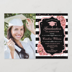 Invitation Graduation Party avec photo - Rose Gold Black