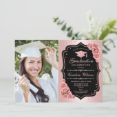 Invitation Graduation Party avec photo - Rose Gold Black (Debout devant)