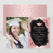 Invitation Graduation Party avec photo - Rose Gold Black (Devant / Derrière)