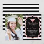 Invitation Graduation Party avec photo - Rose Gold Black (Devant / Derrière)