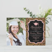 Invitation Graduation Party avec photo - Rose Gold Leopard (Debout devant)