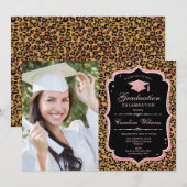 Invitation Graduation Party avec photo - Rose Gold Leopard (Devant / Derrière)