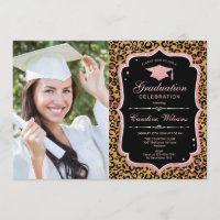 Graduation Party avec photo - Rose Gold Leopard