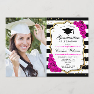 Invitation Graduation Party avec photo - Rose or Blanc