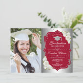 Invitation Graduation Party avec photo - Rouge Argent (Debout devant)