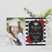 Invitation Graduation Party avec photo - Rouge Argent Noir (Debout devant)