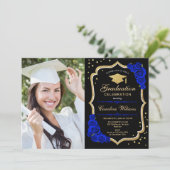 Invitation Graduation Party avec photo - Royal Blue Gold (Debout devant)