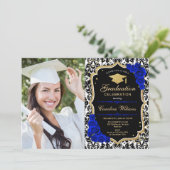 Invitation Graduation Party avec photo - Royal Blue Gold (Debout devant)