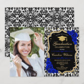 Invitation Graduation Party avec photo - Royal Blue Gold (Devant / Derrière)
