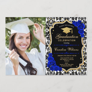Invitation Graduation Party avec photo - Royal Blue Gold