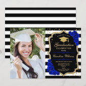 Invitation Graduation Party avec photo - Royal Blue Gold (Devant / Derrière)