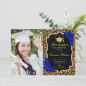 Invitation Graduation Party avec photo - Royal Blue Leopard (Debout devant)