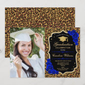 Invitation Graduation Party avec photo - Royal Blue Leopard (Devant / Derrière)