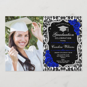 Invitation Graduation Party avec photo - Royal Blue Silver