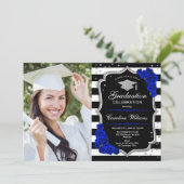 Invitation Graduation Party avec photo - Royal Blue Silver (Debout devant)