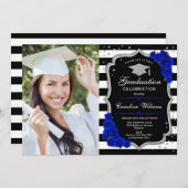Invitation Graduation Party avec photo - Royal Blue Silver (Devant / Derrière)