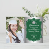 Invitation Graduation Party avec photo - Silver Green (Debout devant)