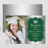 Invitation Graduation Party avec photo - Silver Green (Devant / Derrière)