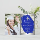 Invitation Graduation Party avec photo - Silver Royal Blue (Debout devant)