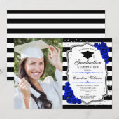 Invitation Graduation Party avec photo - Silver Royal Blue (Devant / Derrière)