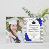 Invitation Graduation Party avec photo - Silver Royal Blue (Debout devant)