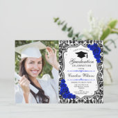 Invitation Graduation Party avec photo - Silver Royal Blue (Debout devant)