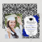 Invitation Graduation Party avec photo - Silver Royal Blue (Devant / Derrière)