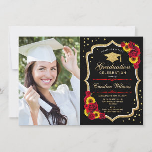 Invitation Graduation Party avec photo - Tournesols Rose