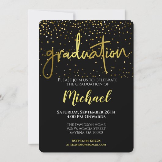 Invitation Graduation Party Black Gold Typographie (Devant)