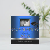 Invitation Graduation Party Black Silver Blue Photo Boy Homme (Debout devant)